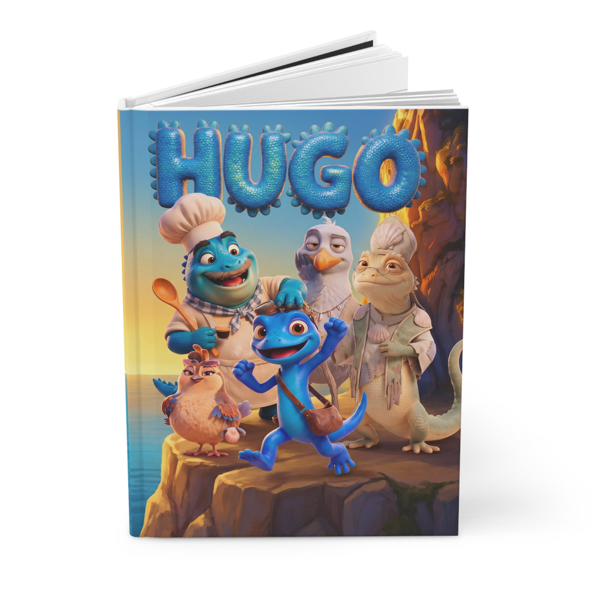 The HUGO Crew hardcover journal, standing